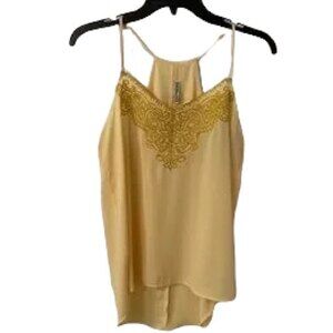 Express Women's Yellow Embroidered Neckline Camisole Tank Top Med Pit To Pit 18